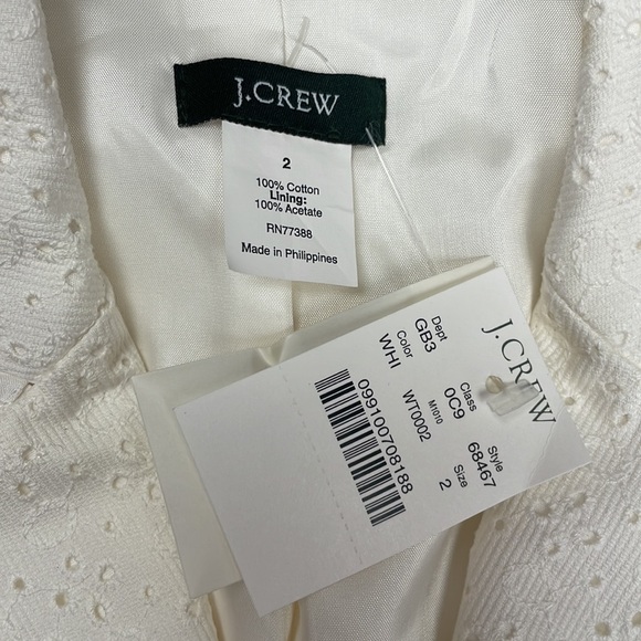 NWT J. Crew Embroidered Eyelet Single Breasted Blazer Jacket Cottage White 2 - Picture 7 of 8